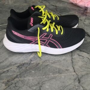 Asics Black and Pink Sneakers with Yellow Laces